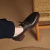 Krazing Pot Sheepskin Autumn Winter Shoes Chunky Heels Size 43 Size 42 Round Toe Lace Up Deep Mouth Retro Fashion Pumps