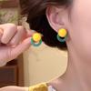 Korean Style Geometric Resin Color Block Stud Earrings - Women's Light Luxury Round Hoops Jewelry