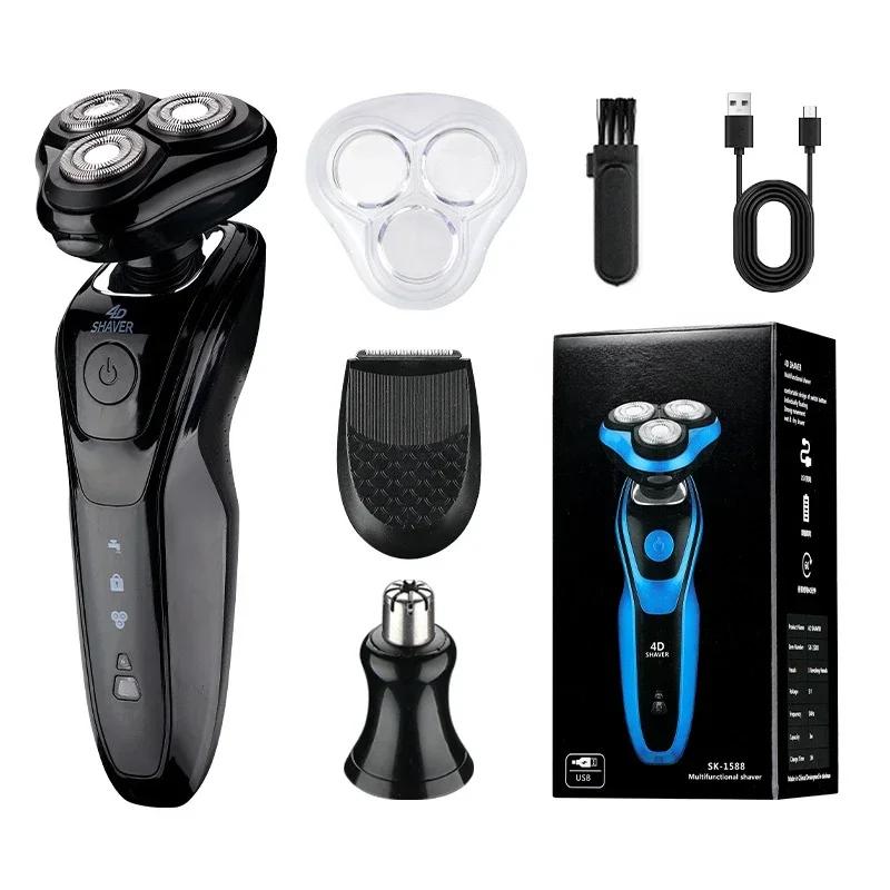 3-in-1 Elektrorasierer Rotationsrasierer Nasenhaartrimmer und Koteletten trimmer Wiederaufladbarer Haarschneider für Männer Haushaltsgeräte Neu