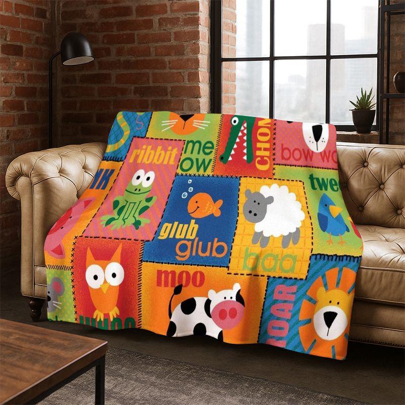 Alphabet ABC Early Education Cartoon Flannel Blanket Soft Warm Blanket Throw Blanket for Bedroom Living Room Bed Travel Camping