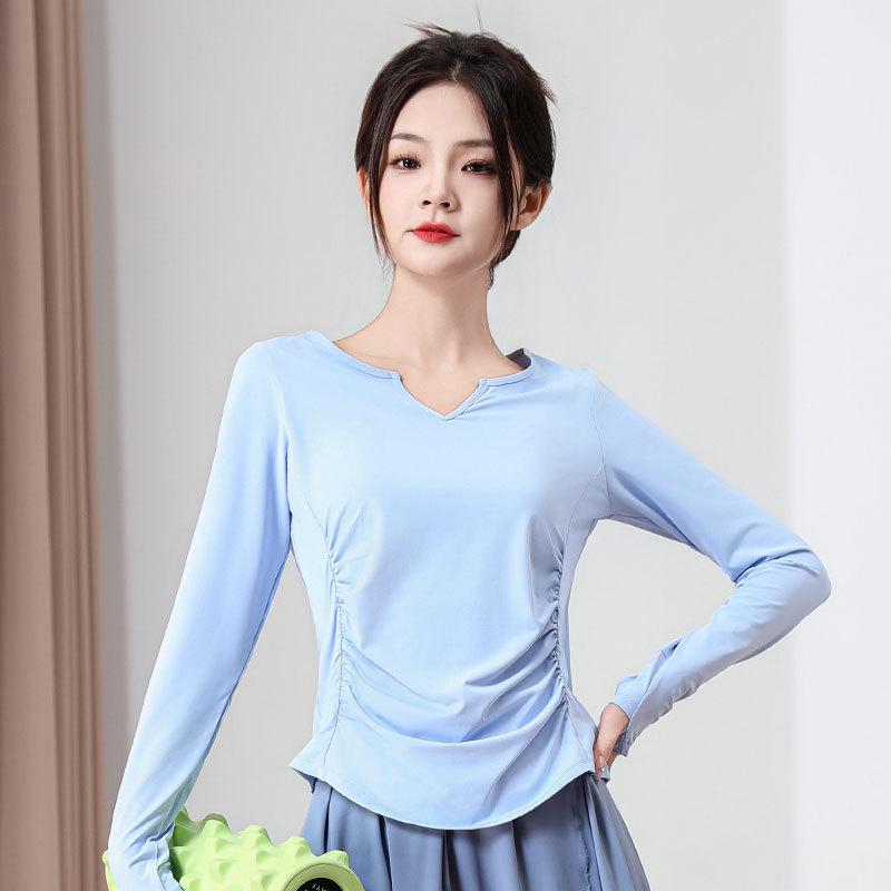 

Женский быстросохнущий топ с V-образным вырезом, облегающий, с длинным рукавом, для йоги и бега, на весну и осень M