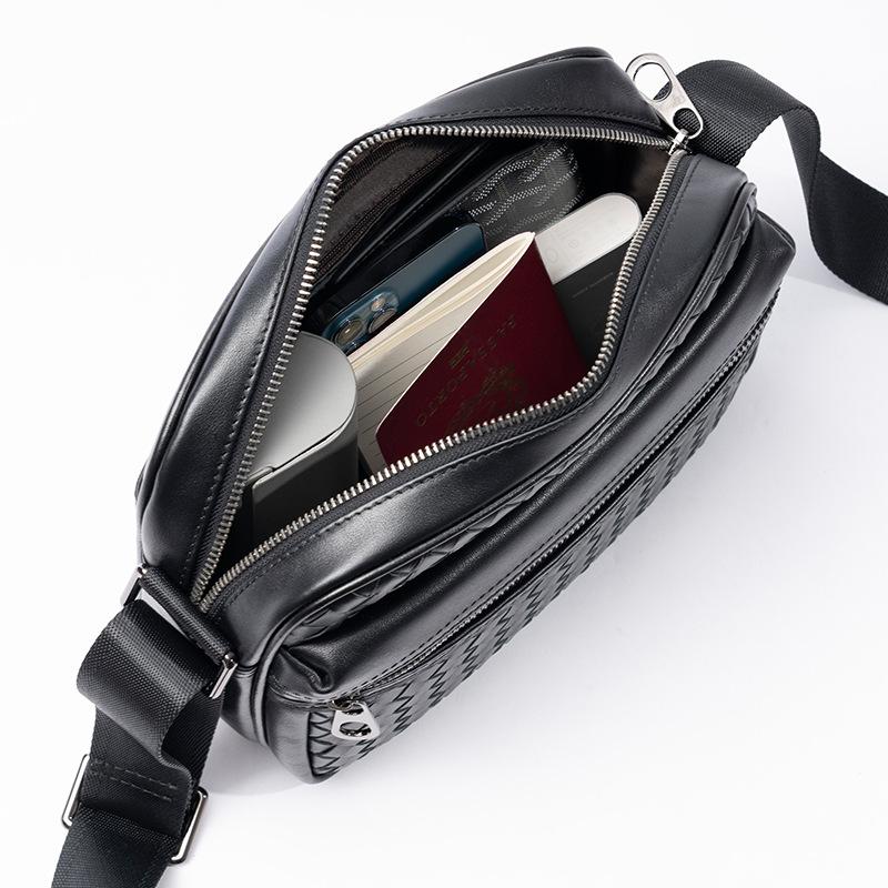 Woven Genuine Leather Crossbody Bag Men's Fashion Horizontal Casual Shoulder Bag Summer Lightweight Small Bag Business Men's Bag