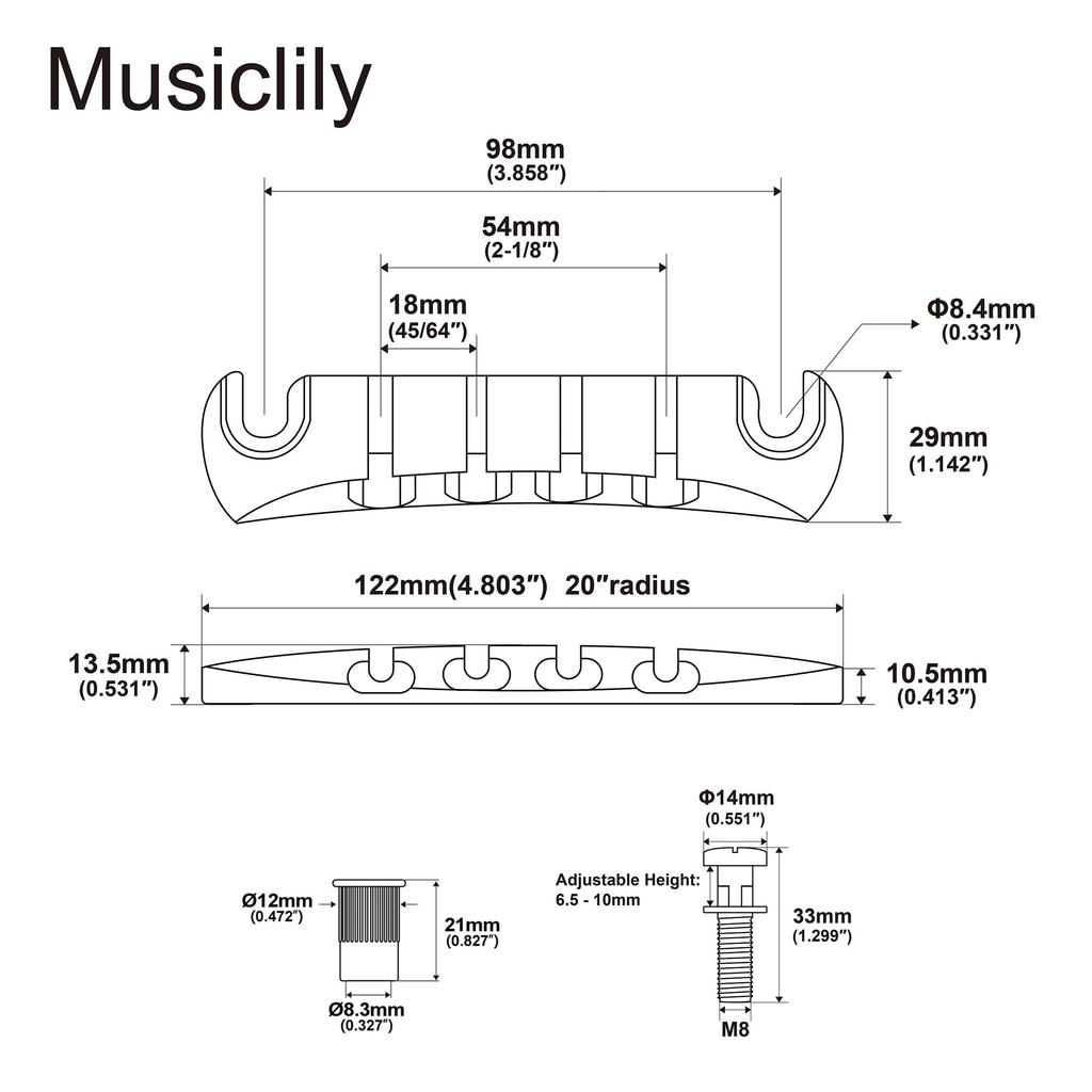 Musiclily Pro 18mm Bass Stop Black Tailpiece,
