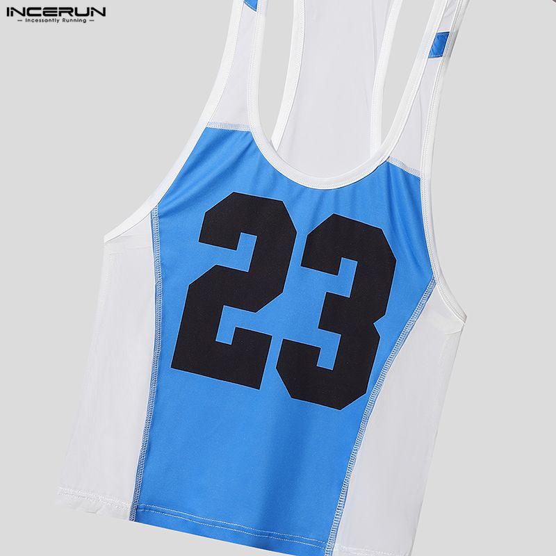 INCERUN Zomer Mannen Mouwloos Bandje Letterprint Mesh Doorzichtig Sport Tanktops Vest