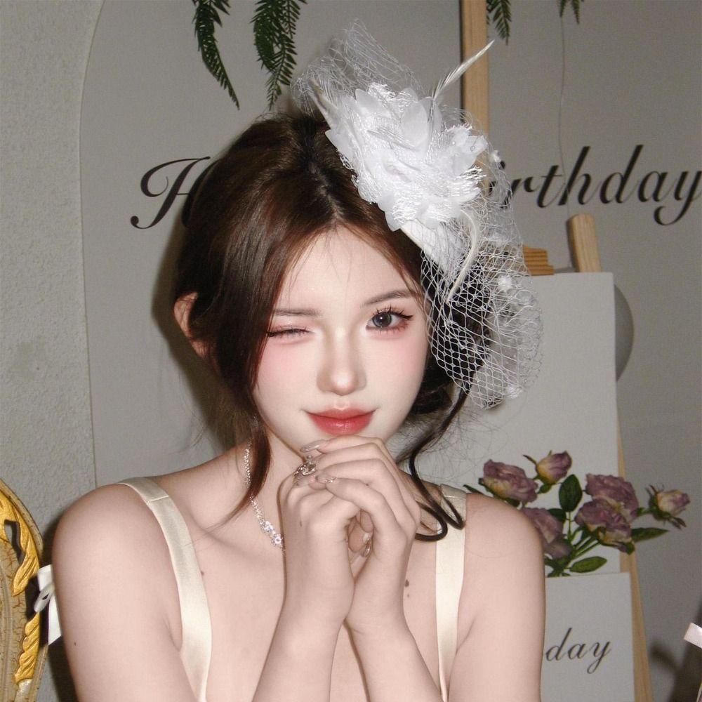 Hairpin Veil Hat Headwear Flower Funeral Headdress All-match Feathers Fascinator Hat  Tea Party