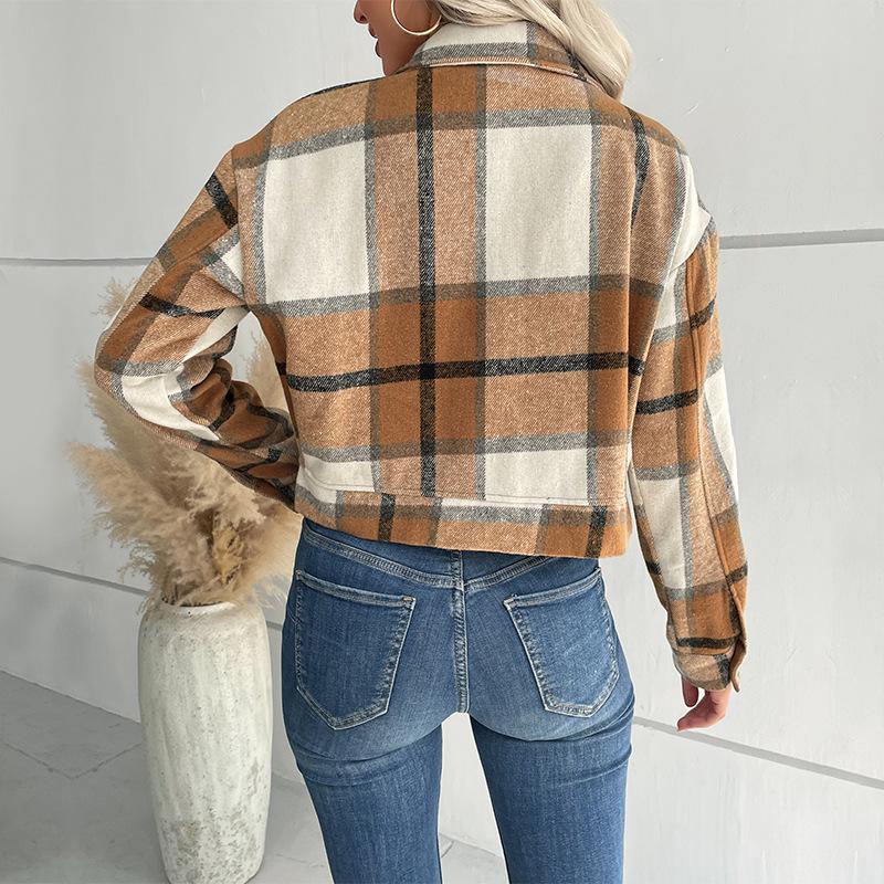 Women's 2024 Autumn Plaid Cardigan Shirt Jacket - European & American Retro Style