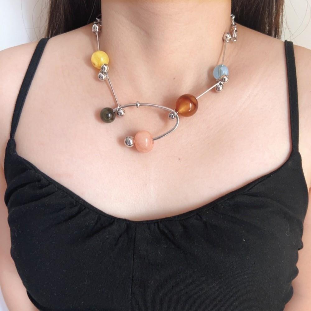 Punk Aesthetic Bead Chain Necklace Colorful Clavicle Chain Fashion Collarbone Necklace  Women