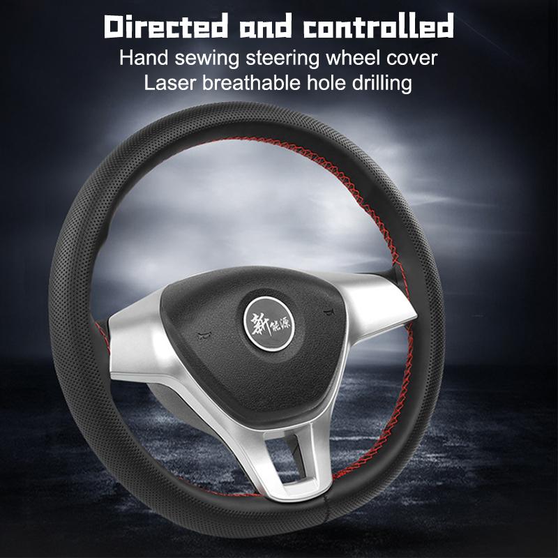 Ultra Fine Diy Hand Woven Genuine Leather Breathable Steering Wheel Cover With Needle And Thread Steering Wheel Protective Cover