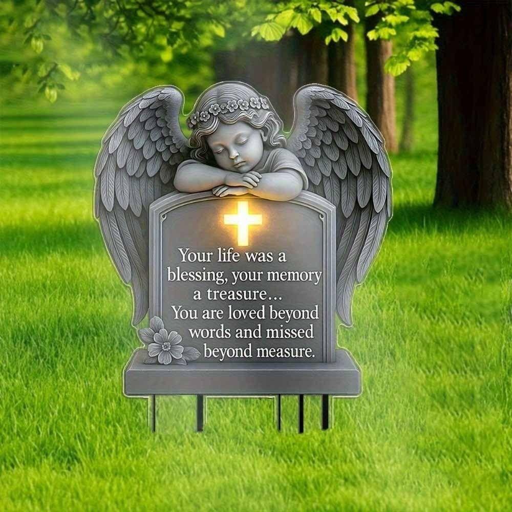 Angel Shaped Angel Garden Stake UV-Resistant Memorial Cherub Yard Sign  Adding Solemn Atmospheres