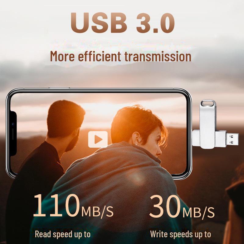 Rotating USB 3.0 Flash Drive: 64GB for Phones, 32GB for Computers & Cars, 128GB High-Speed