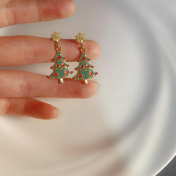 Colourful Zircon Christmas Tree Earrings For Women Sparkling Crystal Snowflake Elk Earring Girls New Year Holiday Jewelry Gifts