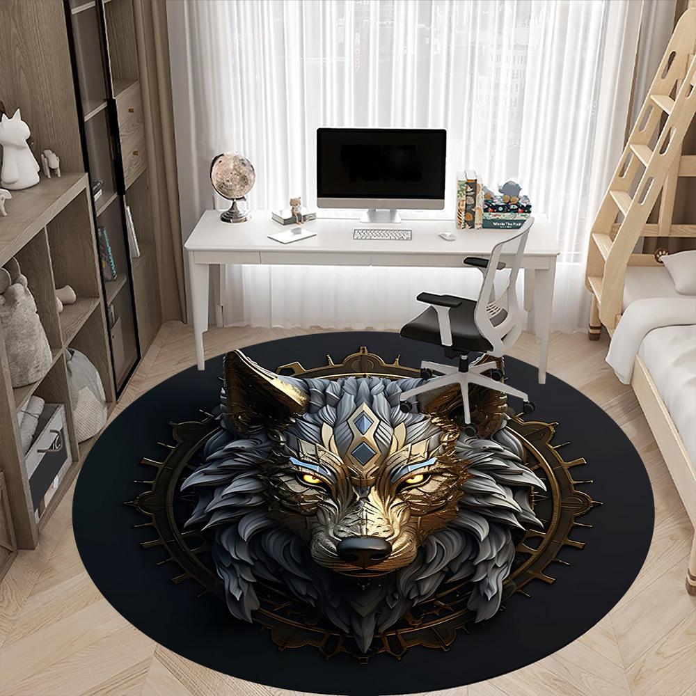 1pc Wolf Emblem Office Round Area Rug, Under Office Chairs Bedroom Living Room Home Decor, Room Deco