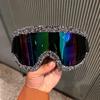 Rhinestone Ski Goggles for Women, Bling Oversized Snowboard Goggles, Fashion Snow Goggles for Winter Sports