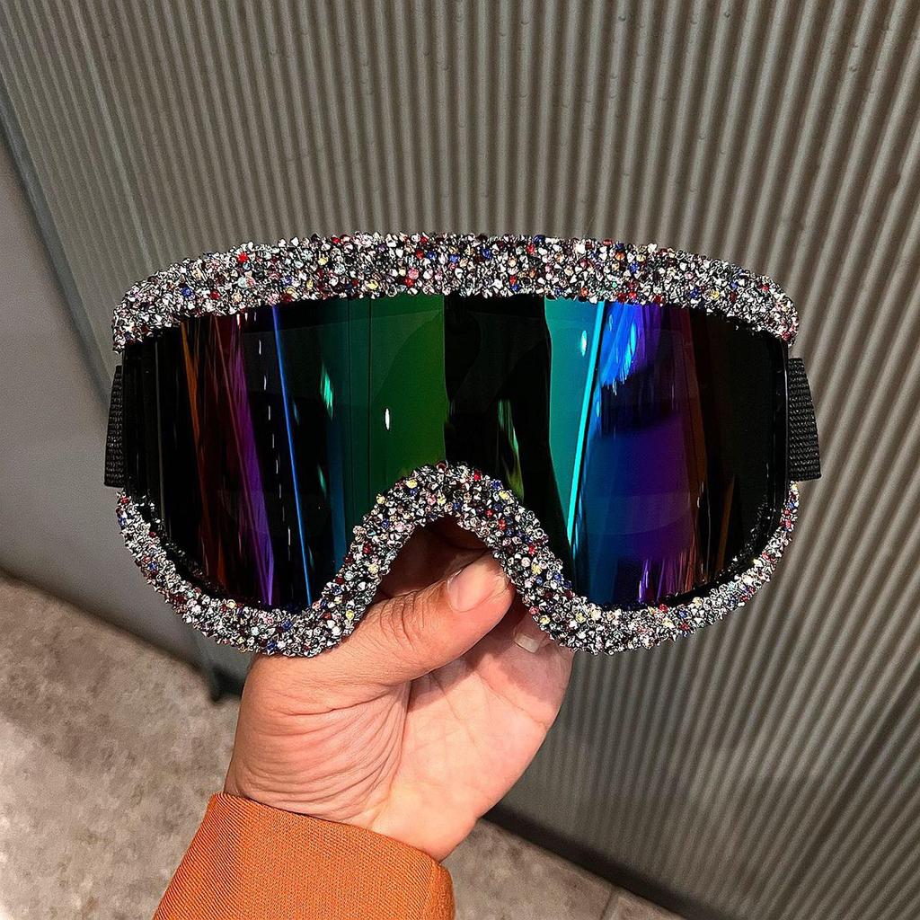 Rhinestone Ski Goggles for Women, Bling Oversized Snowboard Goggles, Fashion Snow Goggles for Winter Sports