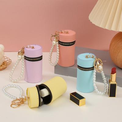 Tragbare zylindrische Münzbörse in PU-Macaron-Farbe, süßes Mini-Münztäschchen, Schlüsselanhänger, Kopfhörertasche, tragbare Lippenstifttasche für Damen