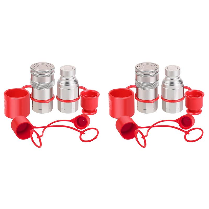 ABBP-2Pcs 1/2Inch NPT Skid Steer Hydraulic Couplers, Flat Face Quick Connect Fittings With 4PCS Dust Covers