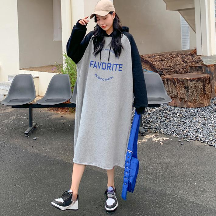 

DIMANAF Women 2024 New Autumn Style Dress Plus Size Hat O-Neck Dress Solid Long Sleeve Basic Dresses Loose One Size серый