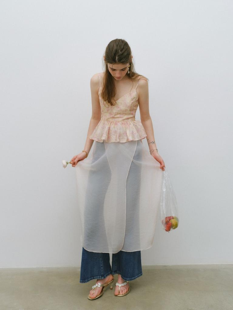 Sinseuden Sheer Pink Layered Wrap Skirt