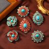 1Pc New Ethnic Style Imitation Turquoise Hollow Geometric Brooch Female Simple Summer Anti-light Pin Buckle Shawl Jacket Accessories