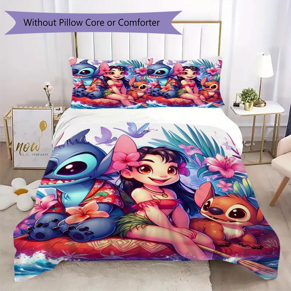 Stitch Cartoon Prints bedding, duvet cover and pillowcases, birthday gift (1 duvet cover + 2 pillowcases, pillow insert not included)JM020