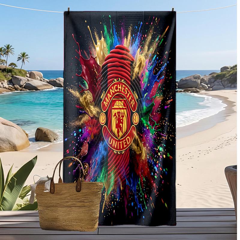 Manchester United Bedrucktes Strandtuch Schnelltrocknend Weiches Handtuch Tragbare Große Rechteckige Stranddecke für Reisen Schwimmbad