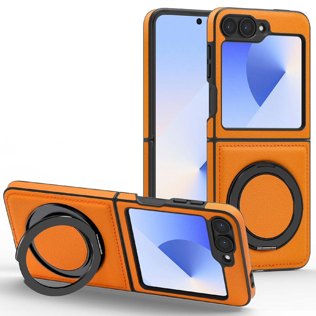 For Samsung Galaxy Z Flip7 FE 5G/Z Flip6 5G Case with Ring Kickstand Magnetic Case PU Leather Back Cover