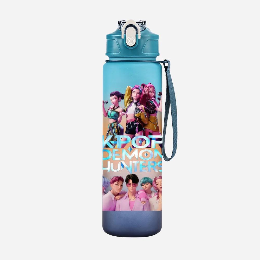 Anime K-Pop Demon Hunters Character Water Cup Large Capacity Outdoor Portable Rope Drinking Bottle Gift for Boys and Girls