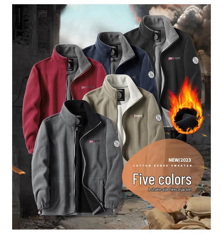 Men's Double-Sided Polar Fleece Hoodie Jacket 8789 - New Autumn/Winter Casual Cardigan