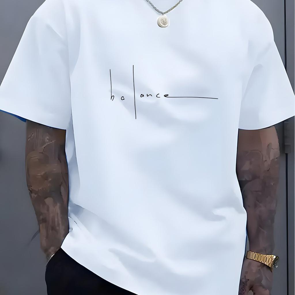 Mens Printed TShirt 100 Cotton Fashionable Casual Sporty LooseFitting Trendy Balanced Letter Design TShirt
