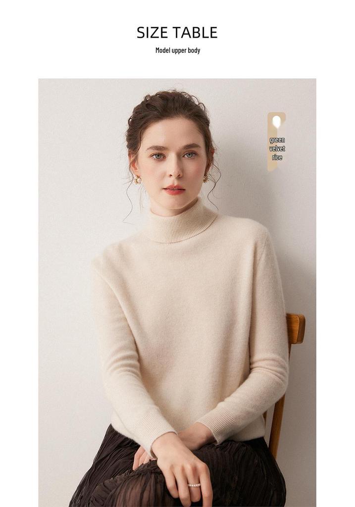 100% Cashmere Women's High Neck Solid Color Loose Fit Sweater for Autumn/Winter