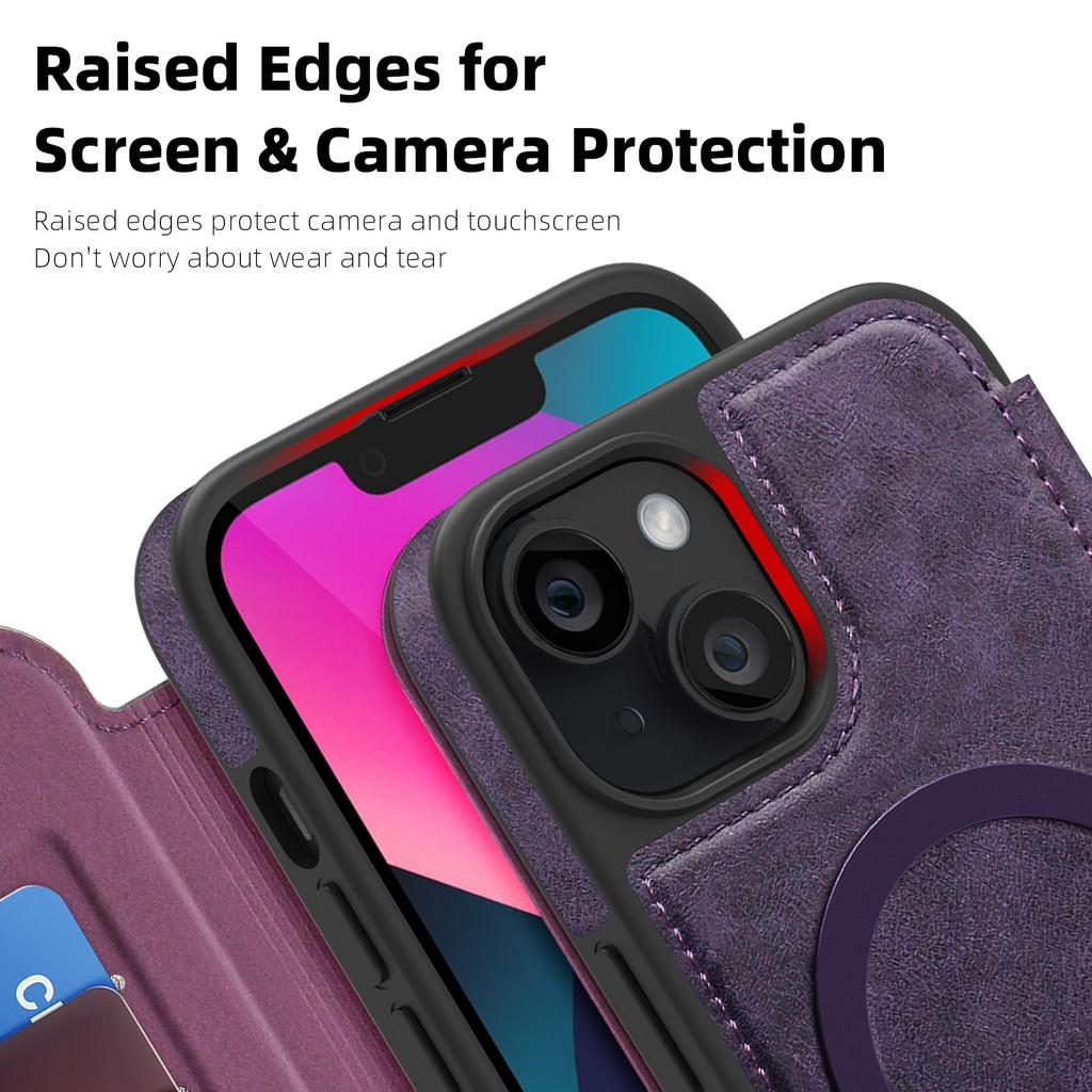 For iPhone 13 Case Compatible with MagSafe RFID Blocking Card Holder Leather Phone Cover