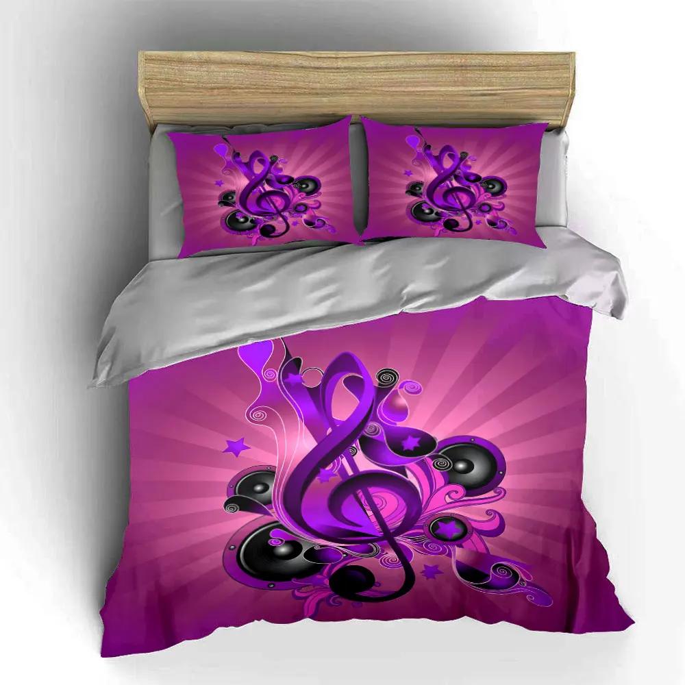 "Music-Themed Purple Design Set" Multiple sizes kid's and adults' bedroom Exquisite 3PC bedding set, gift