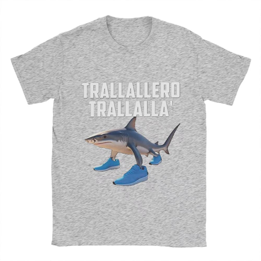Trallallero Trallala Funny Shark Meme TShirt Summer Pure Cotton T Shirts for Men Trending Casual Tee Shirt Sleeve Basic Tops