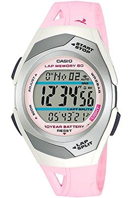 Collection Sports Wristwatch with Lap and Split Functions, STR-300J-2CJH / -300J-4JH, Men's, Pink / Blue