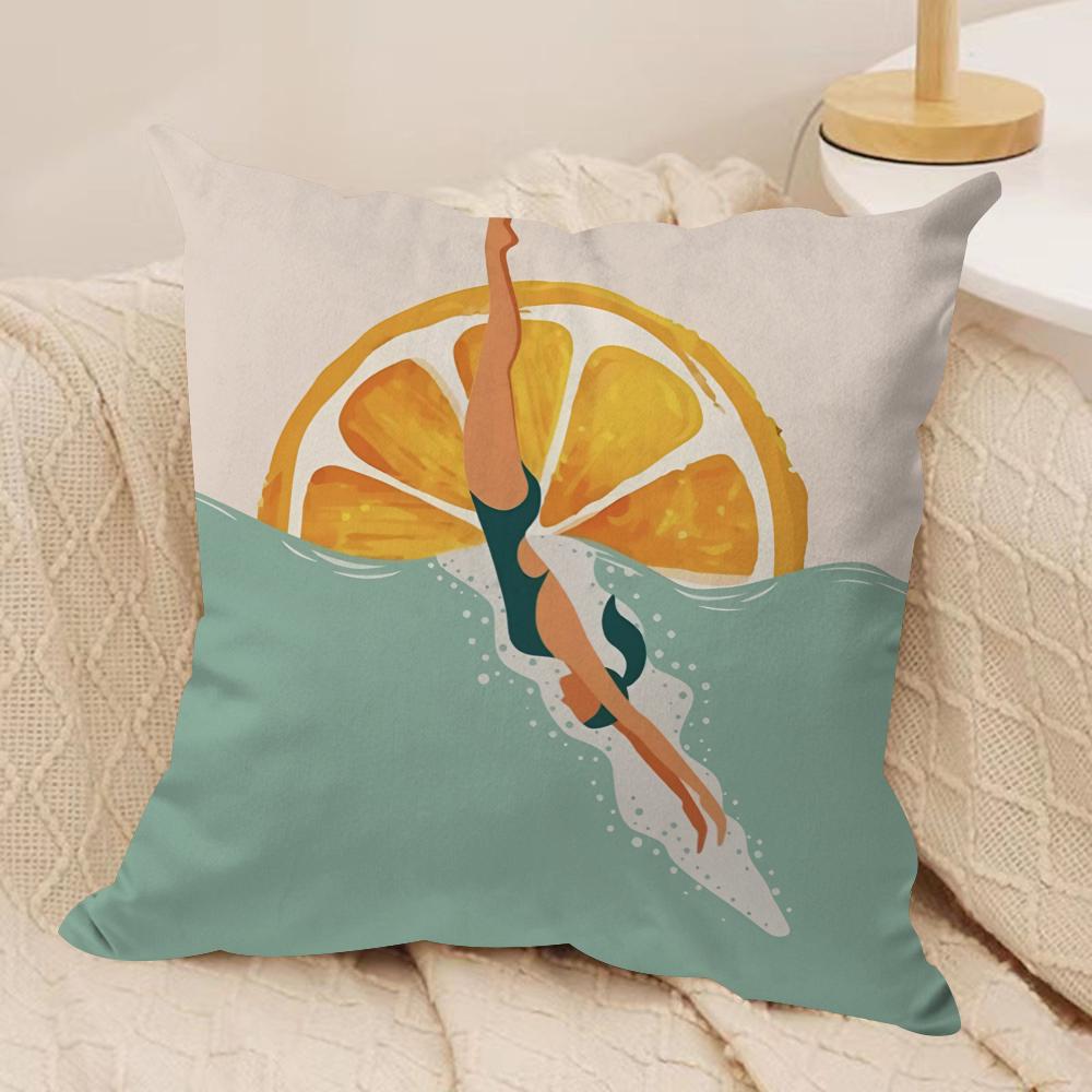 Summer Surfing Ins Art Cushion Cover Silky Short Plush Invisible Zipper Dustproof Sofa Pillow Case For Home Decor