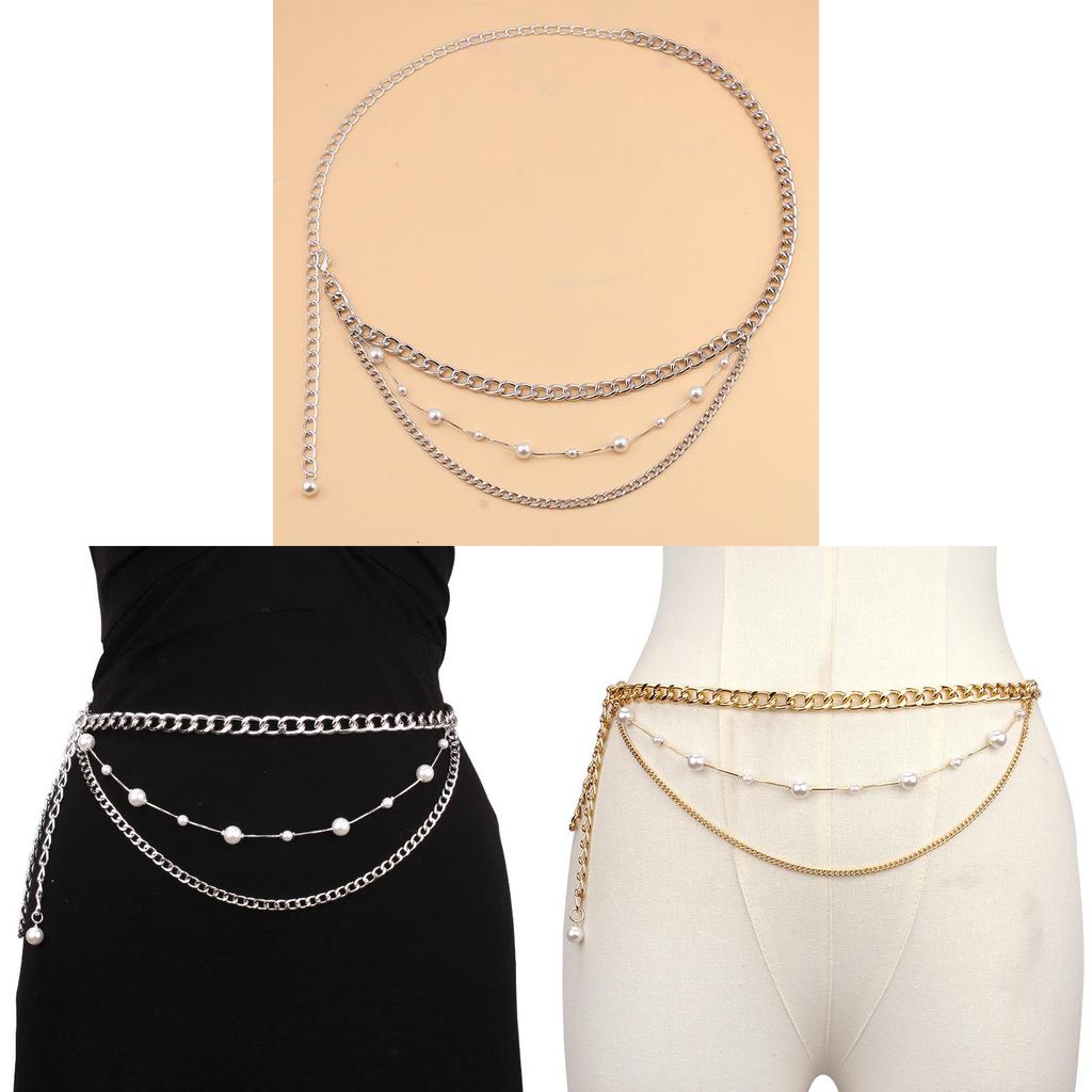Vintage European Body Chain With Pearl Multilayer Design For Casual Summer Wear