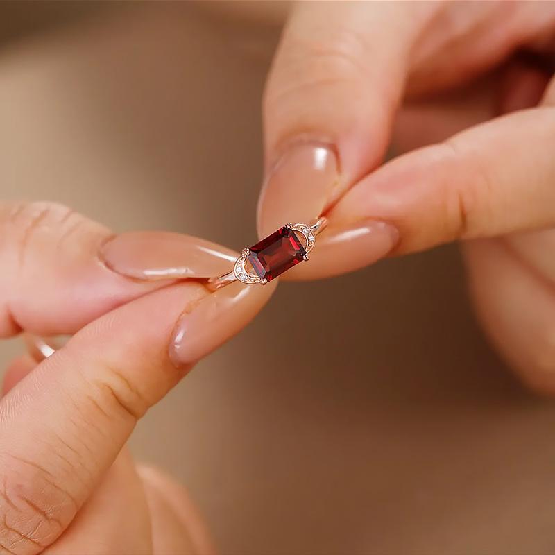 Inel Tezaur Smarald Imitat Fațetat Dreptunghiular Inel Mic de Damă Placat cu Aur Roz