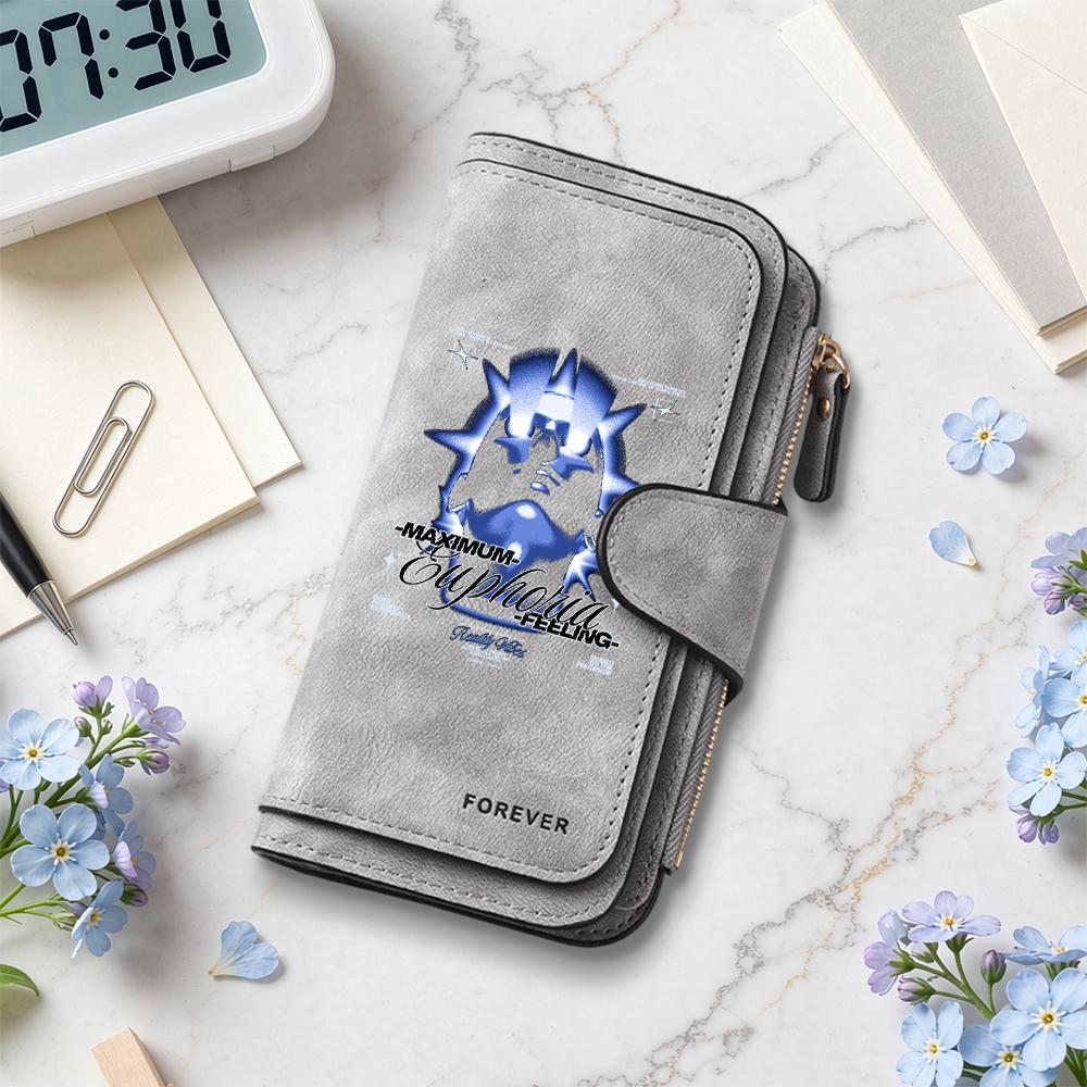Fashion Pu Leather Wallet Long Multi Card Holder Portable Trendy Cool Graphic Purse for Daily Use