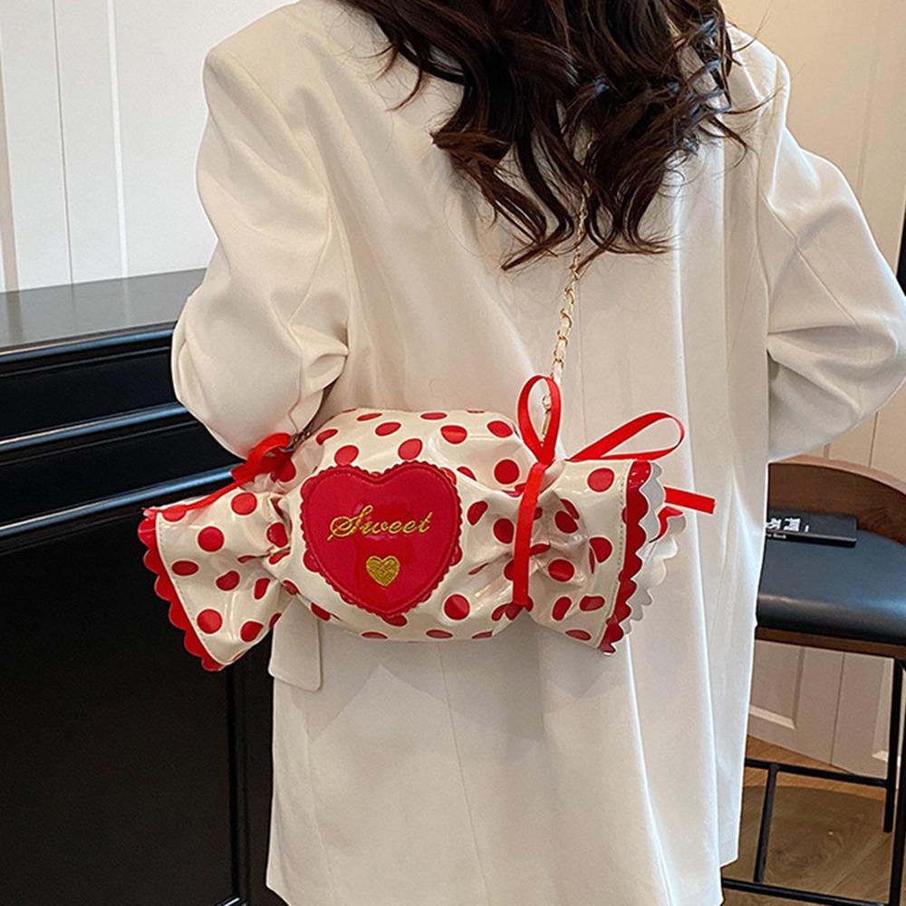 

Lolita Pu Leather Shoulder Bag Cute Sugar Shaped Chain Bag Dot Candy Design Shoulder Bag Daily Use рожевий