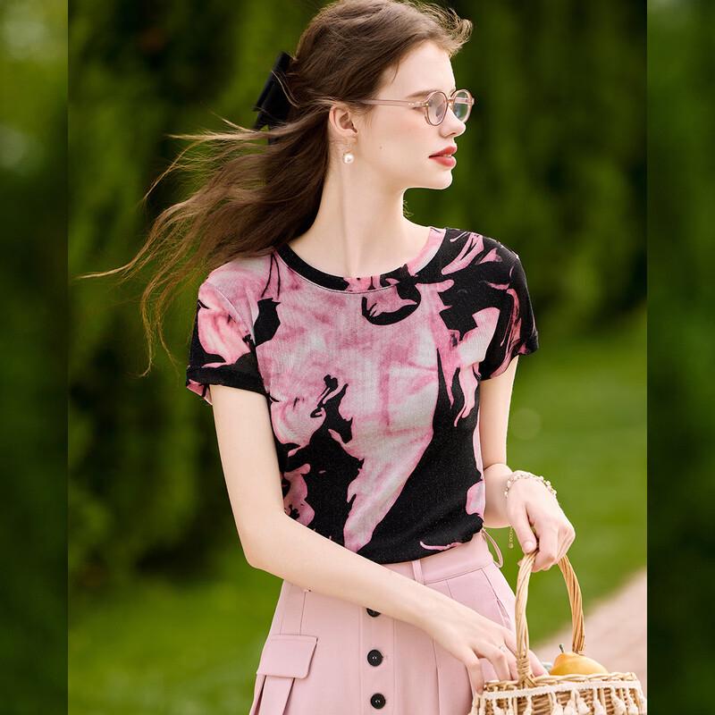 Bailuyu Printed Round Neck Short Sleeve T-shirt M