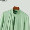 INCERUN Männer Frühling Herbst High Neck Plissee Tops Casual Cut Out Langarm Shirts