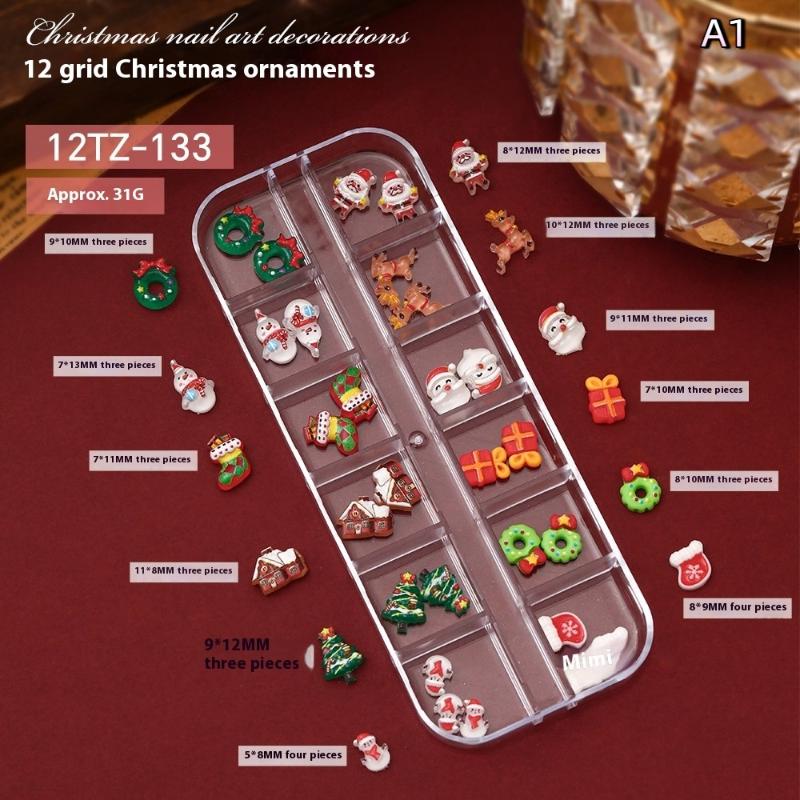 12 Grids Nail Enhancement Christmas Style Milu Deer Snowflake Nail Decoration Nail Charm Diy Manicure Tools