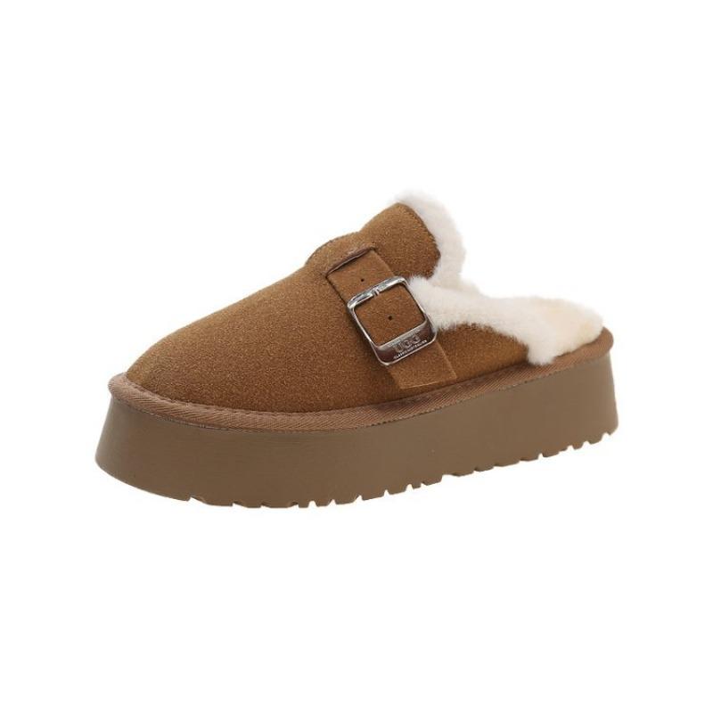 

Тапочки женские носят новые осенне-зимние на платформе с закрытым носком, полутапочки для дома из хлопка, бархатные зимние сапоги 40 коричневый