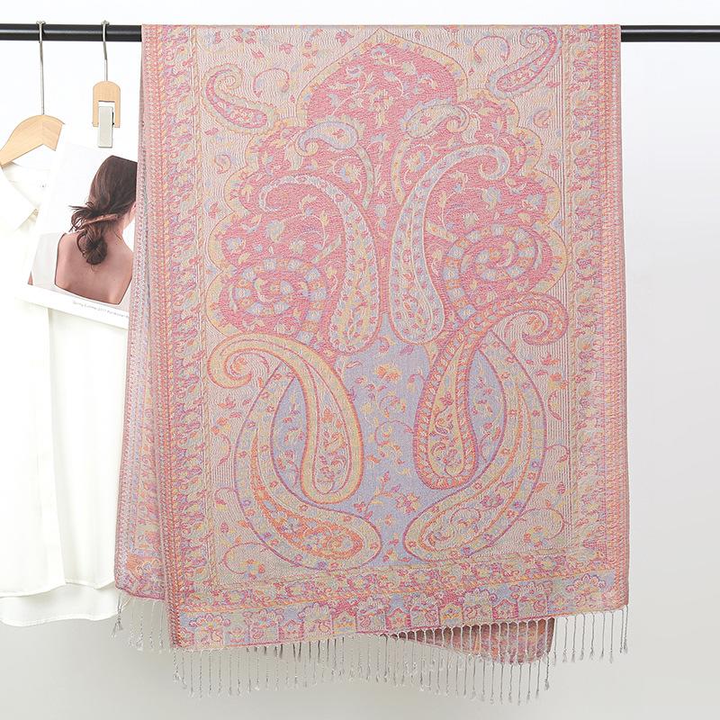 Ethnic Style Cashmere Cashew Jacquard Air Conditioner Quilt Long Scarf Shawl Scarf Fringed Spring And Summer Thin Headscarf