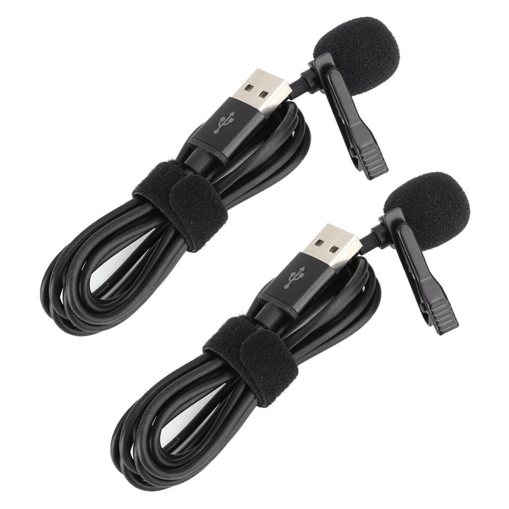 2PCS Professional Wired Wired Lapel Microphone USB Audio Output Clip-On Microphone for Interview