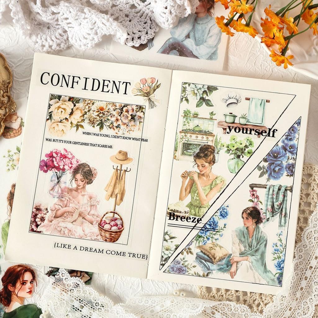 20sheets Scrapbook Stickers Vintage Style Cute Girl Scrapbooking Junk Journal Crafts Embelishment Decoration Sticker