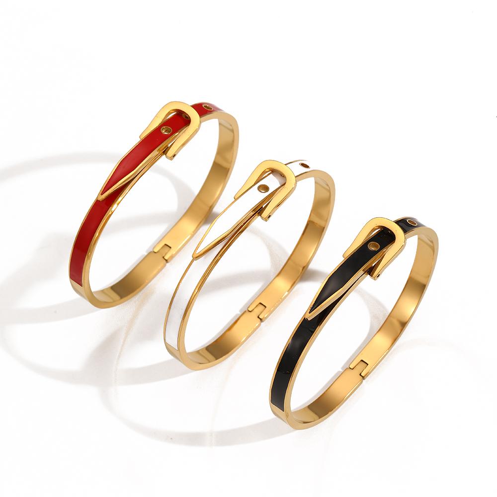 Fashionable 18K Gold Stainless Steel Bracelet Hand Polishing Horseshoe Buckle Belt Open Bangle for Women