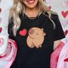 Love Heart Capybara Female Clothing Casual Tshirt Women Summer Harajuku Shirts Cute Graphic Tops Fashion Valentines Day Tees