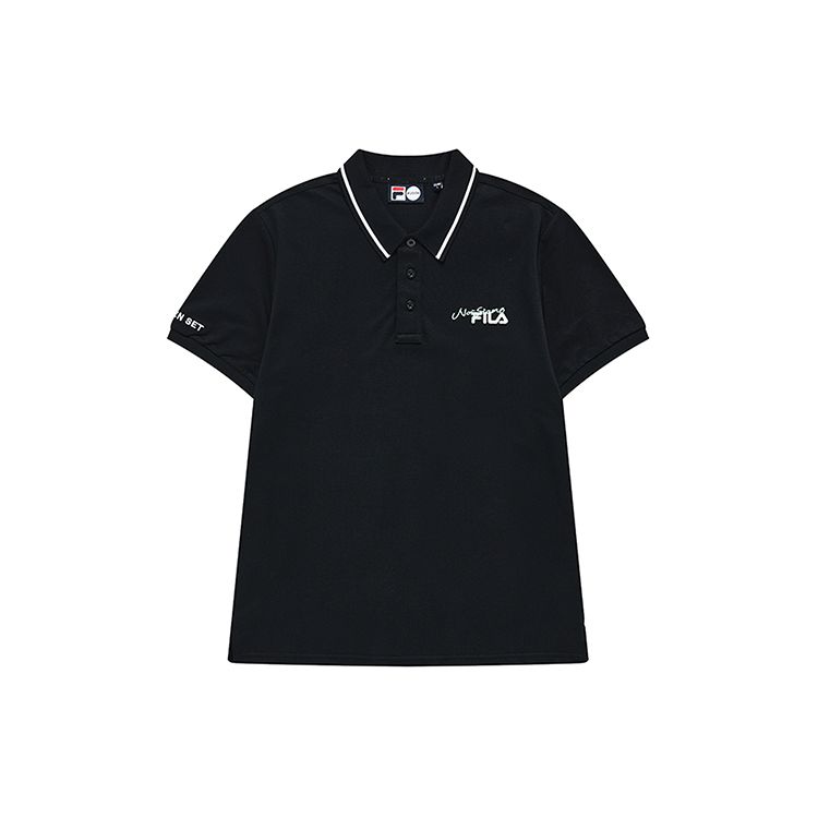 FILA Fusion Casual Knitted Short Sleeve Polo Shirt Men tops Deep-Black T11M223101FBK