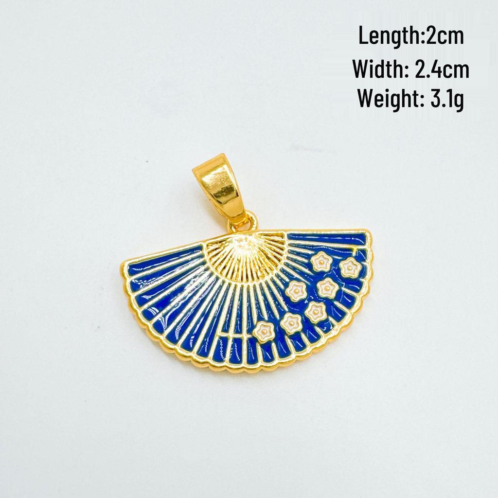 Hot-Selling Enamel Gold-Plated Fan Pendant Necklace - Retro Chinese Style for Women